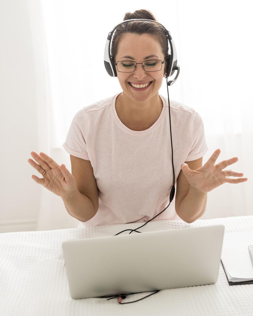 Casual Adult Woman Working Home